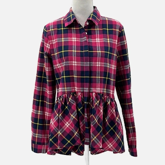 Sundance Hayden Creek Pink Plaid Peplum Flannel Top - NWOT - Size Medium - Picture 2 of 8